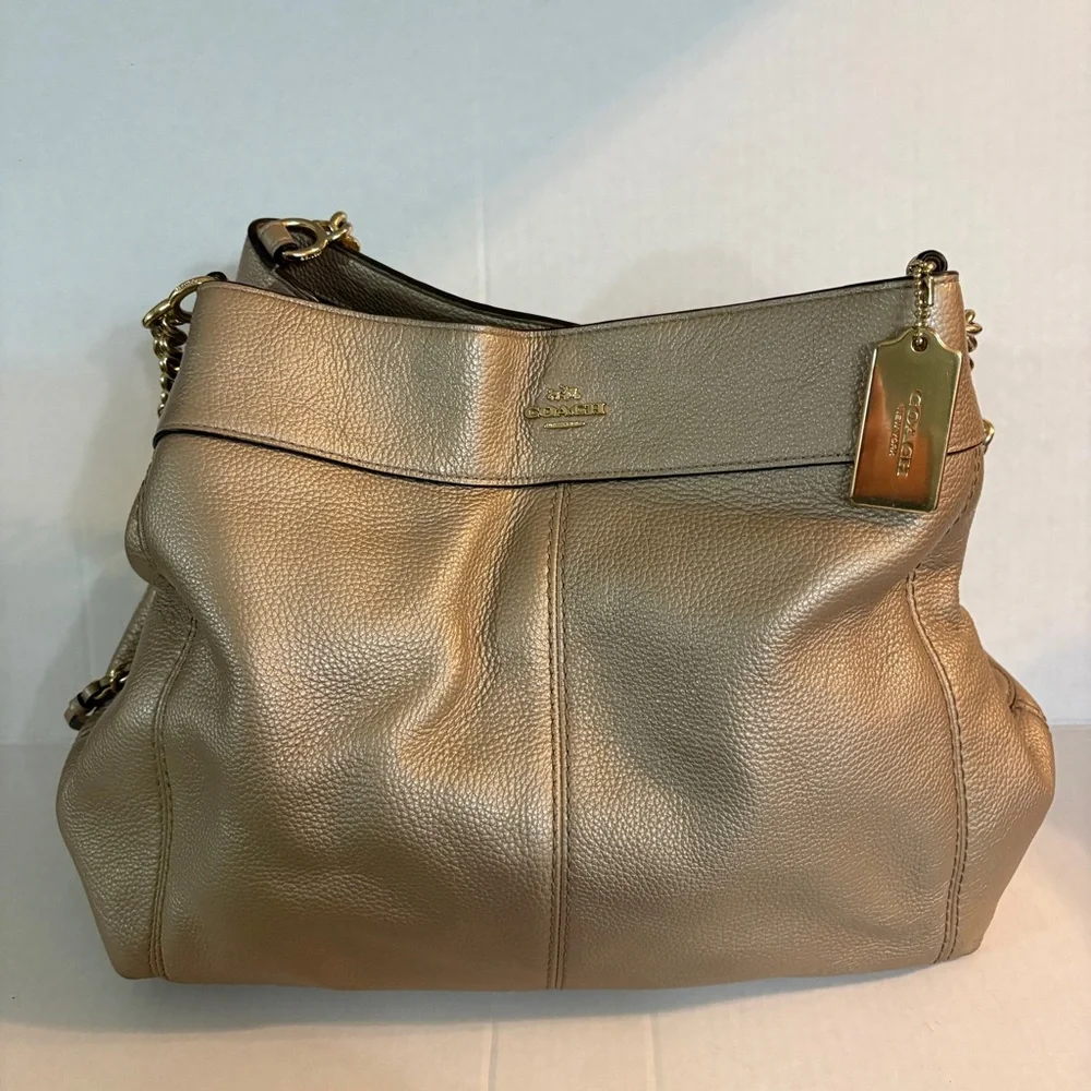 Coach Lexy Platinum Triple Compartment Shoulder Bag Purse Gold Hardware - Picture 2 of 16